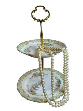 HANDMADE Vintage Noritake Lucine Plates Two Tier Trinket / Jewelry Dish Cottage